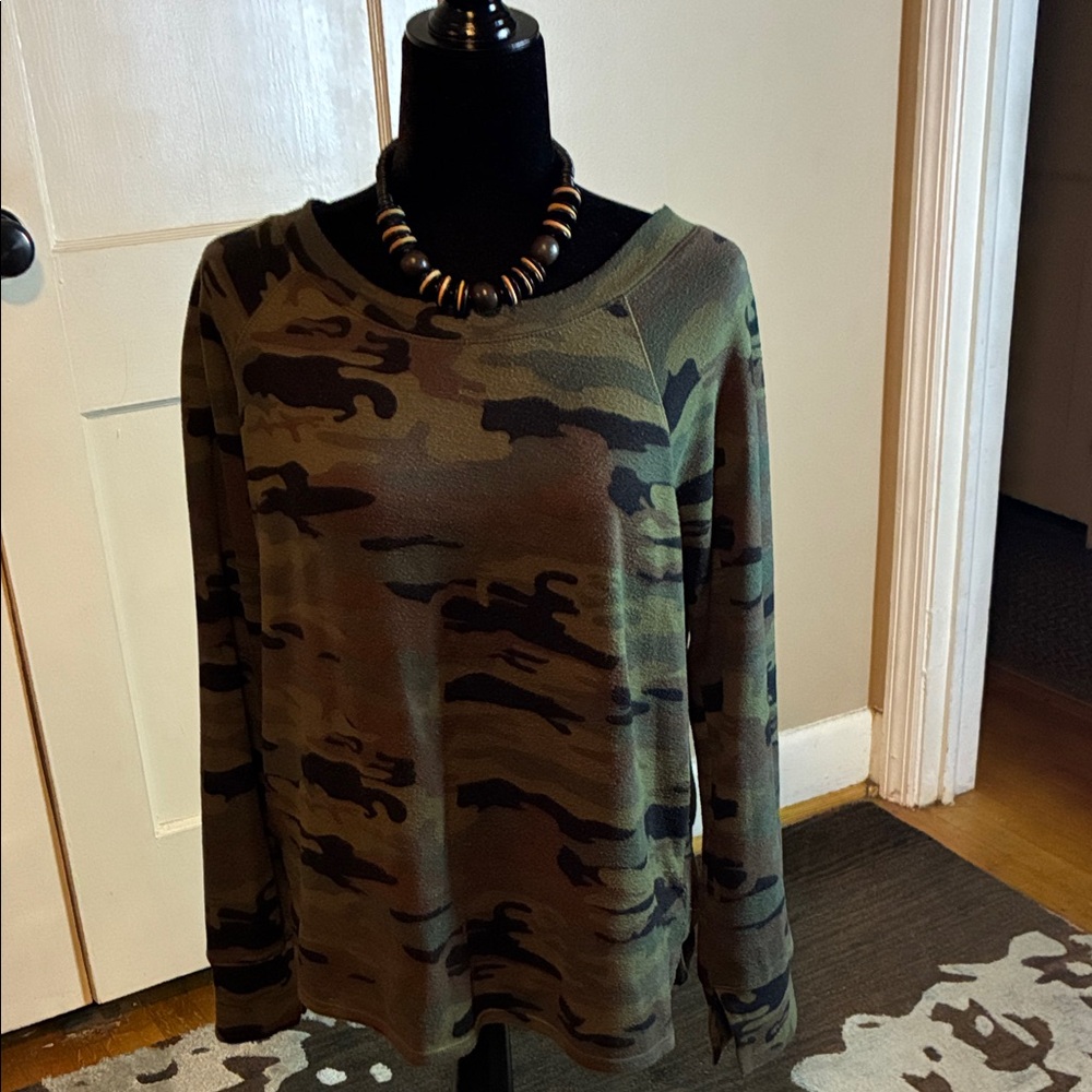Sanctuary Olive Camouflage Crew Neck Sweater